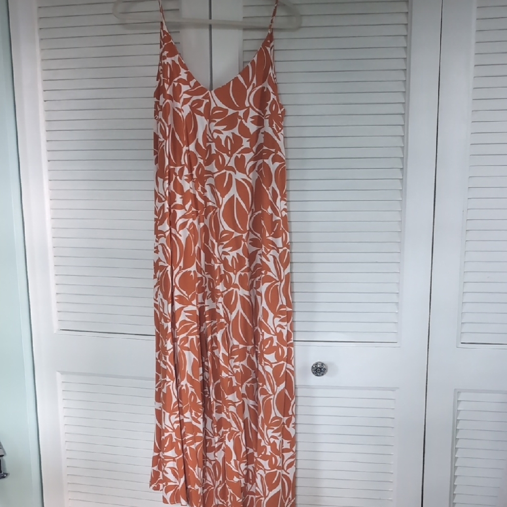 Elegant Orange and White Floral Maxi Dress